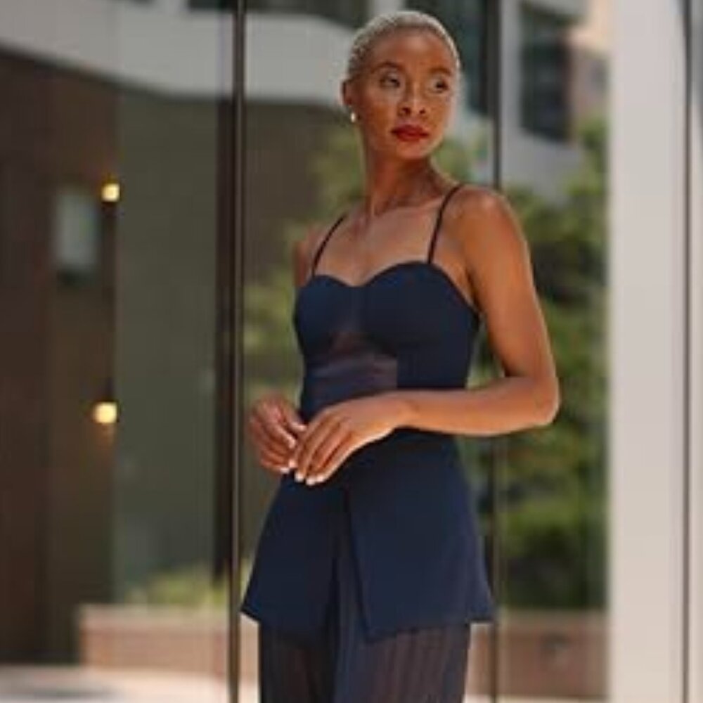 1068 NWT The Drop Women's Sky Captain Organza Inset Long Corset Top M - Picture 6 of 6